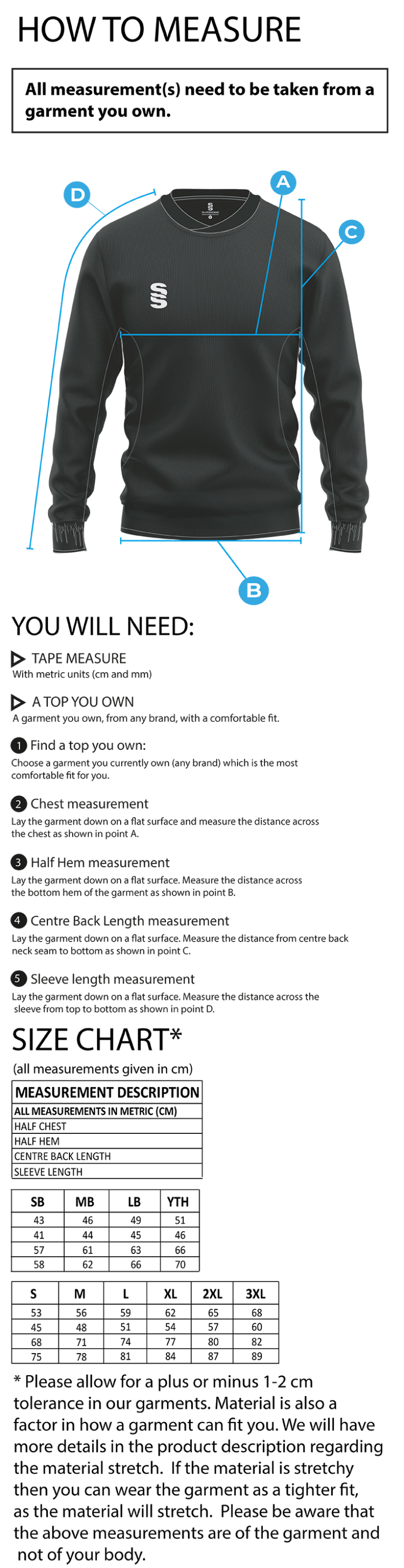 Consett Rugby - Run Out Top - Size Guide