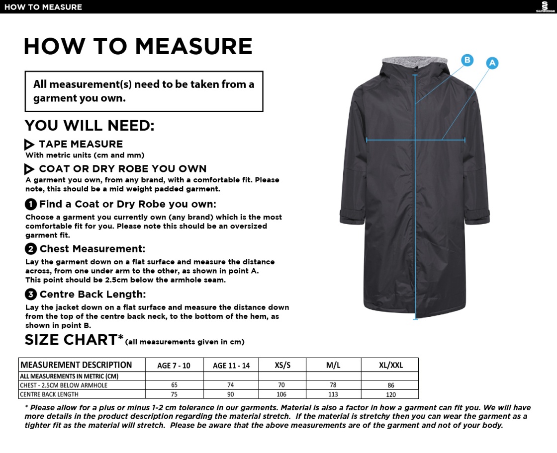 Consett Rugby - Active Thermal Fleece Robe - Size Guide