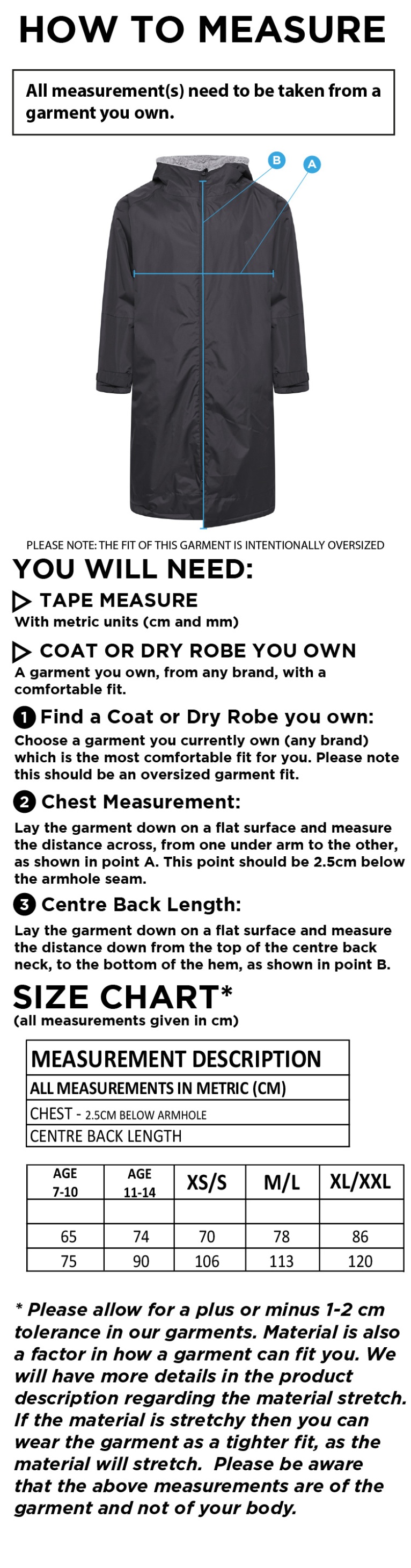 Consett Rugby - Active Thermal Fleece Robe - Size Guide
