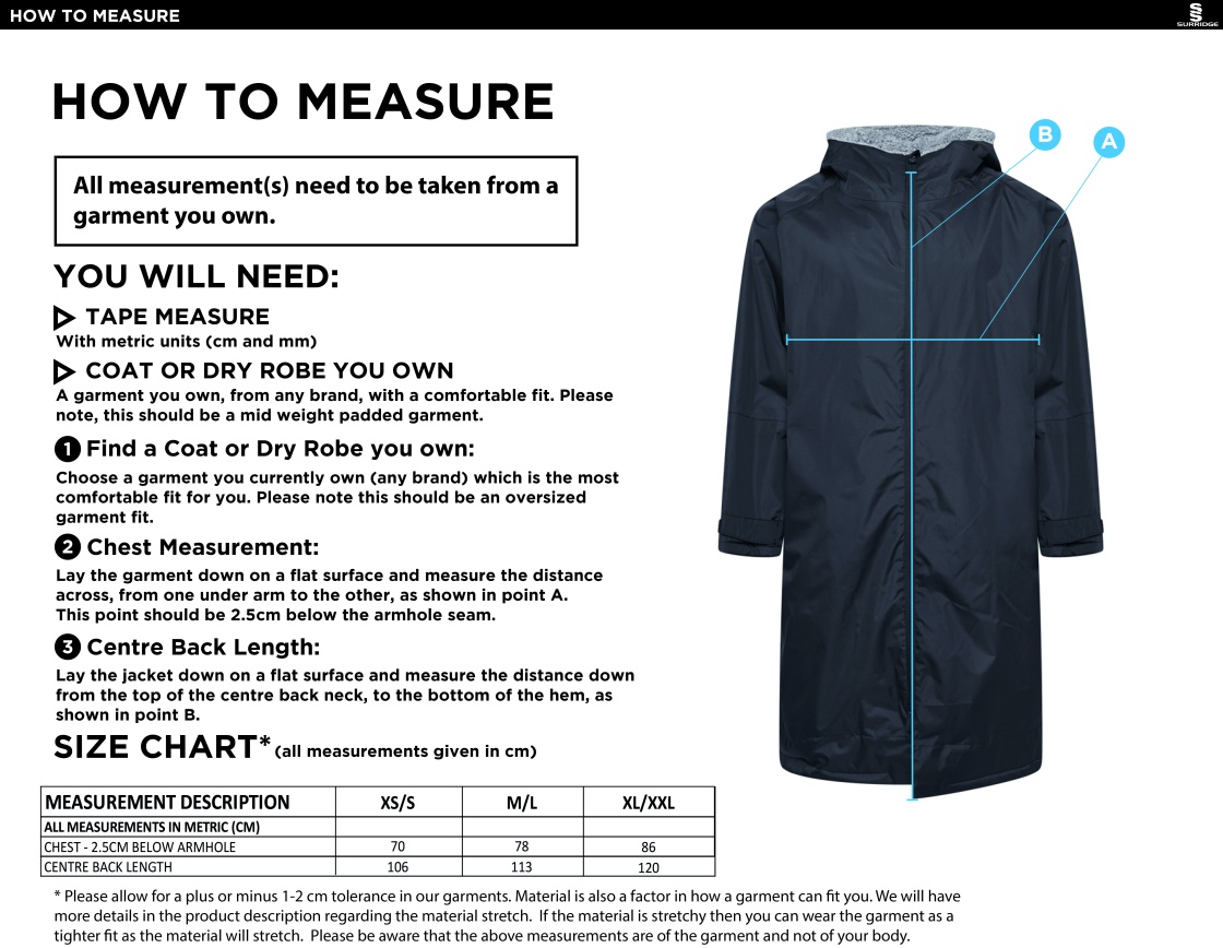 Consett Rugby - Active Thermal Fleece Robe - Size Guide