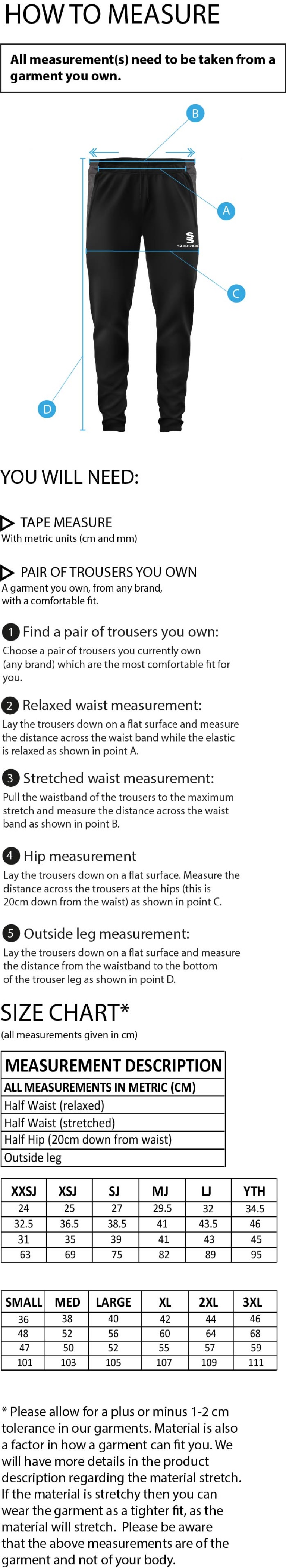 Consett Rugby - Skinny Pant - Size Guide