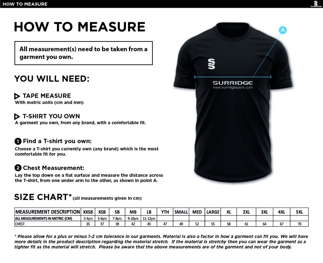 Consett Rugby - Dual Training Vest - Size Guide