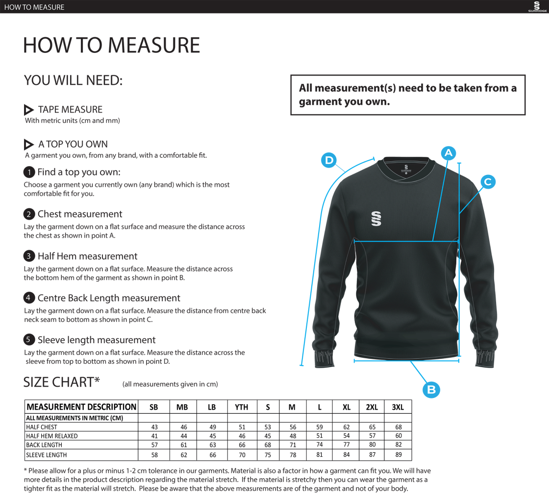 Consett Rugby - Run Out Top - Size Guide