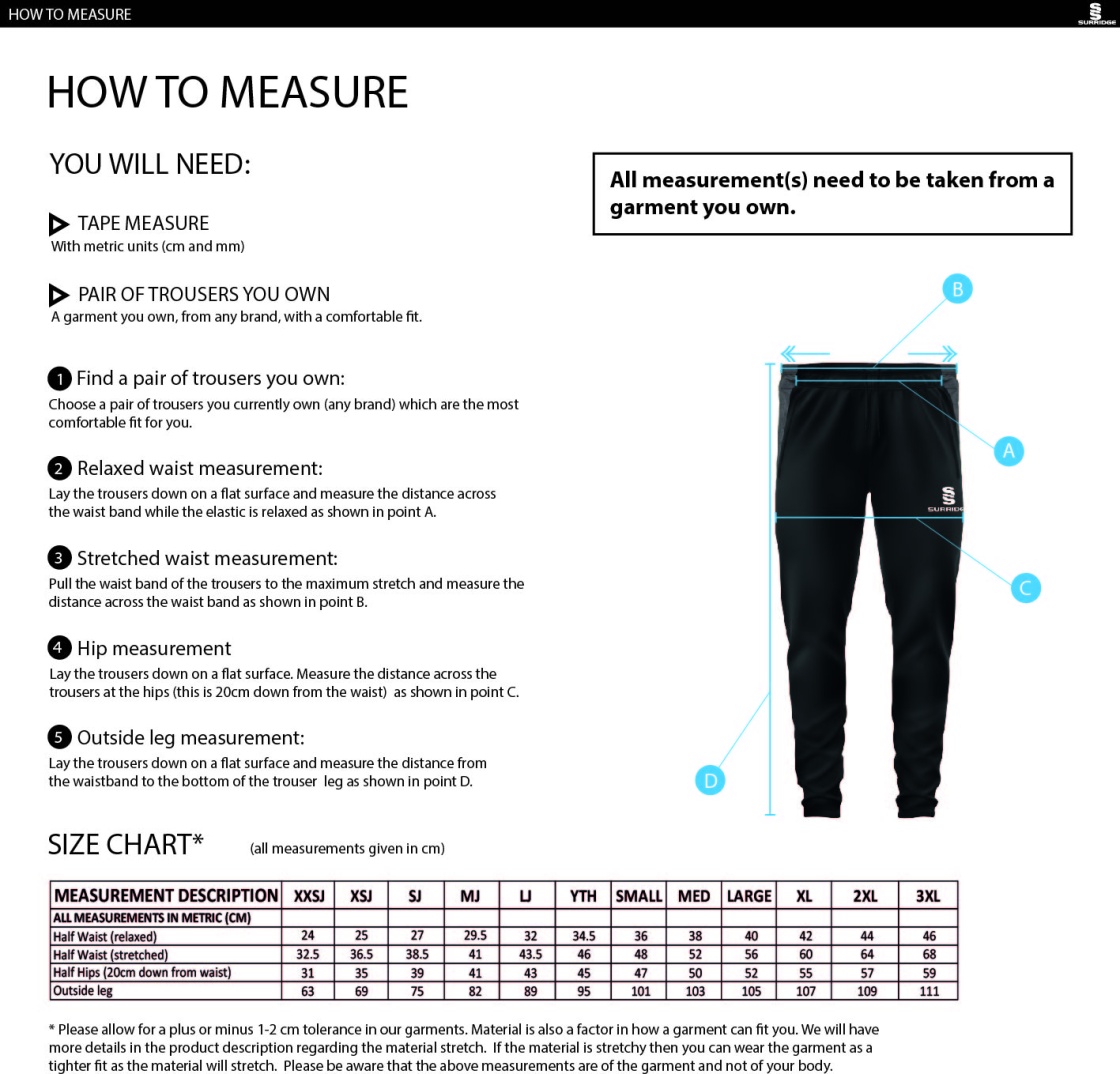 Consett Rugby - Skinny Pant - Size Guide