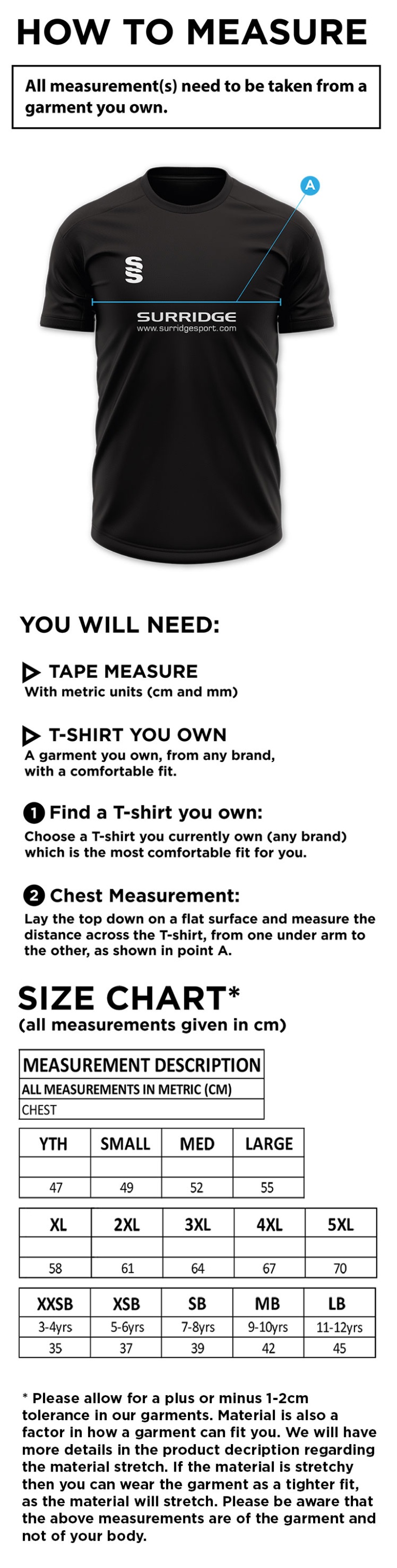 Consett Rugby - Dual Solid Colour Polo - Size Guide